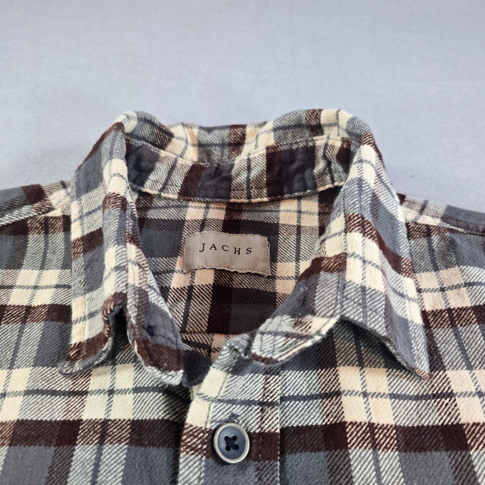 Jachs NY Mens Large Flannel Shirt Plaid Long Sleeve Button Down Grey Brown L - Picture 5 of 8